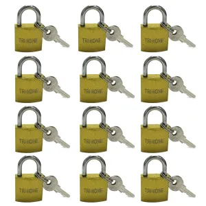 12 Small Metal Padlocks Locks Keys Heavy Duty 1" Brass Box Keyed Jewelry 25mm