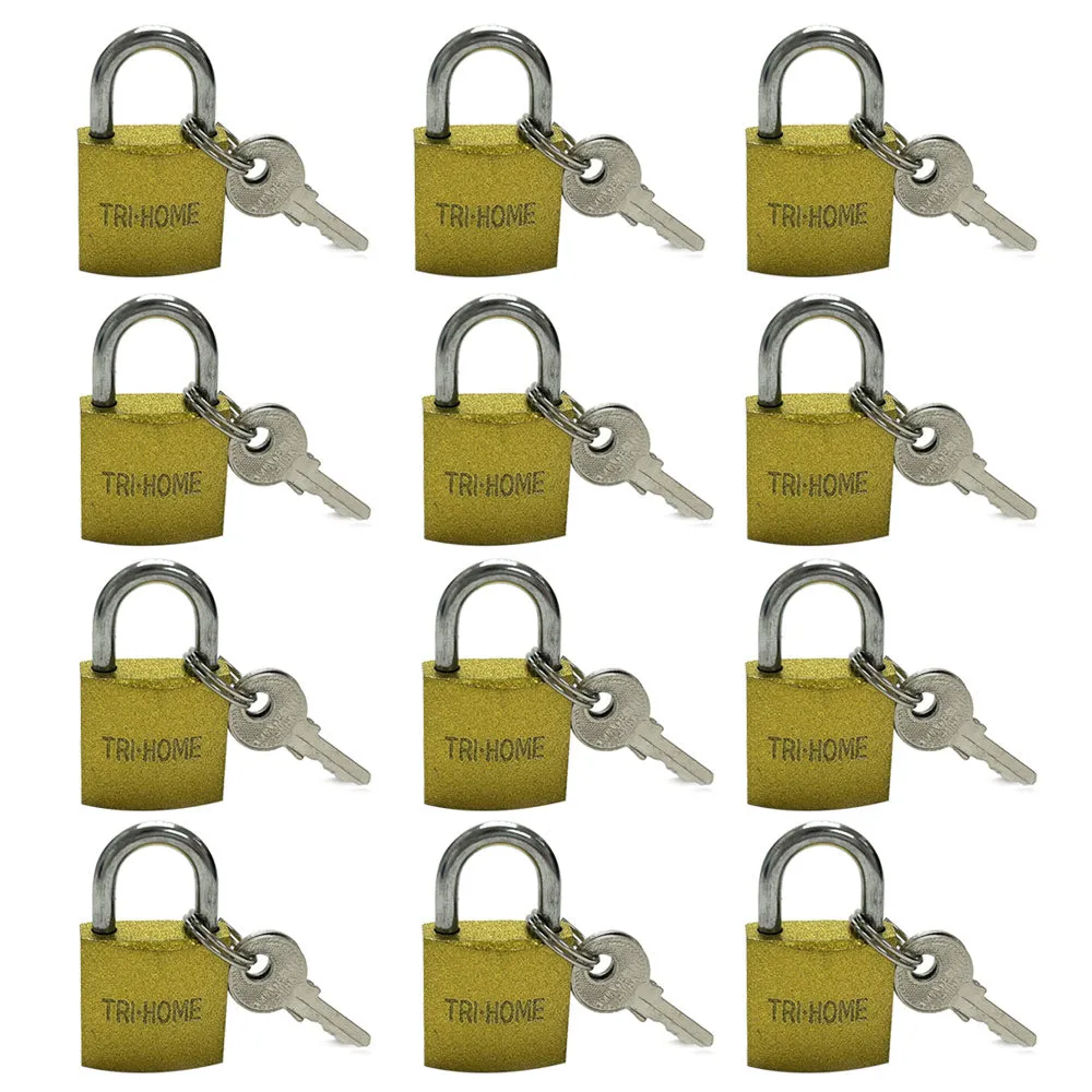 12 Small Metal Padlocks Locks Keys Heavy Duty 1" Brass Box Keyed Jewelry 25mm