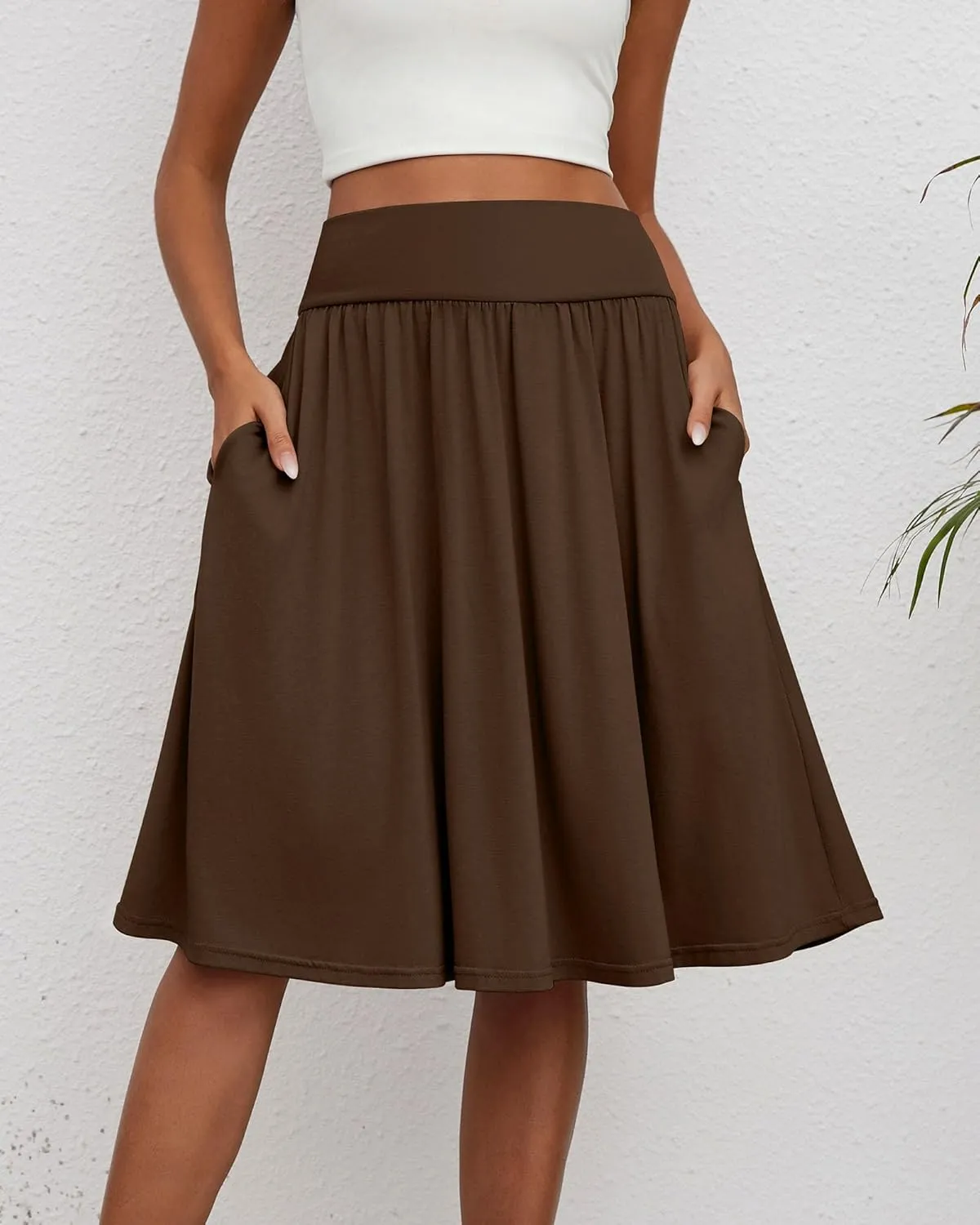 3 Pcs Womens Midi Skirts Knee Length with Pockets Casual High Waisted 2025 Trendy Summer Midi Skirt for Ladies