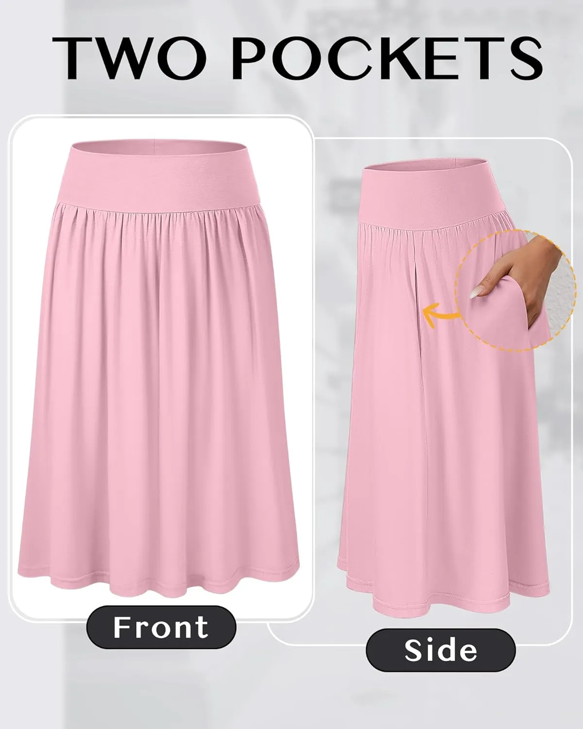 3 Pcs Womens Midi Skirts Knee Length with Pockets Casual High Waisted 2025 Trendy Summer Midi Skirt for Ladies