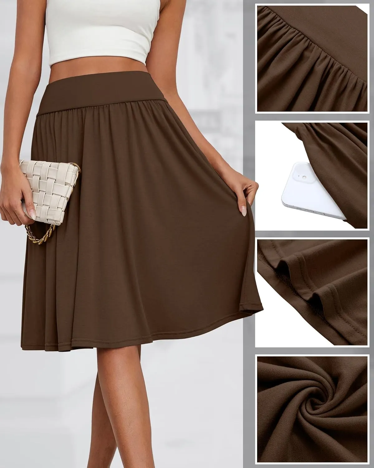 3 Pcs Womens Midi Skirts Knee Length with Pockets Casual High Waisted 2025 Trendy Summer Midi Skirt for Ladies