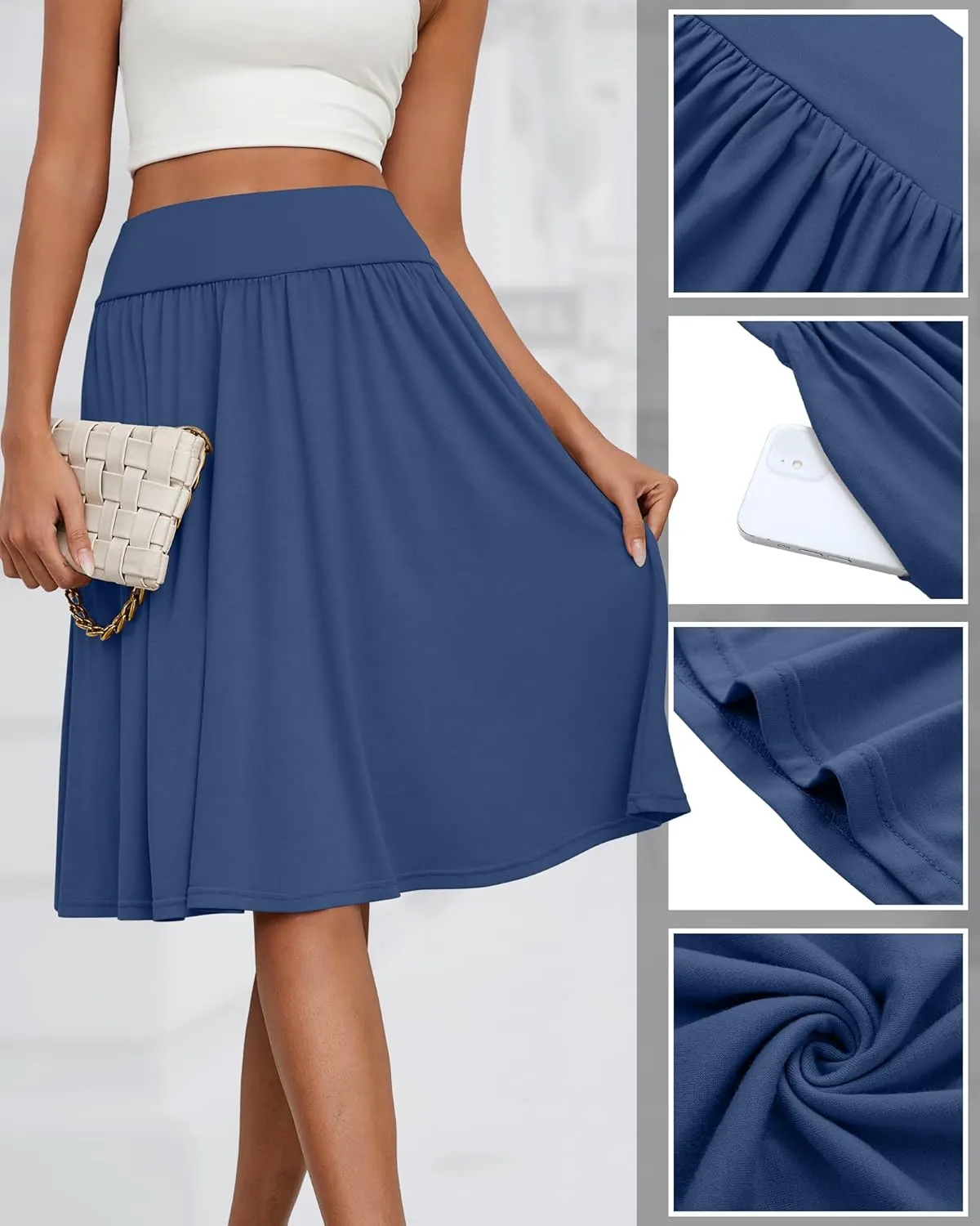 3 Pcs Womens Midi Skirts Knee Length with Pockets Casual High Waisted 2025 Trendy Summer Midi Skirt for Ladies