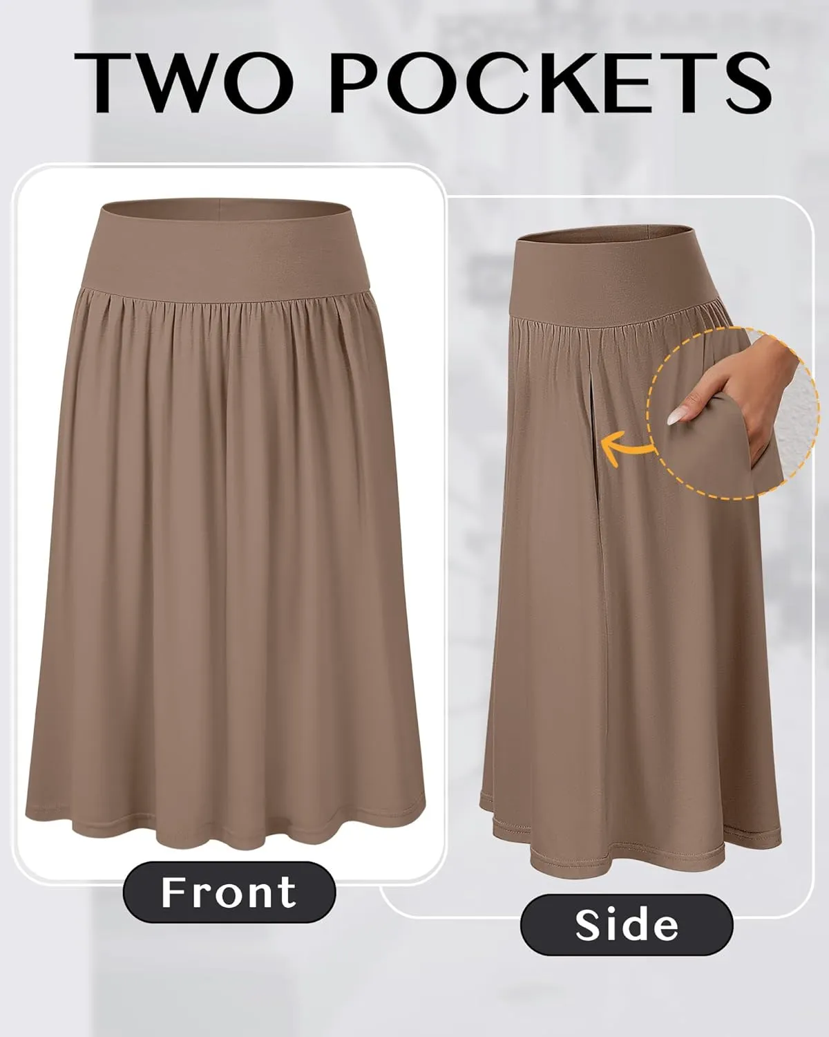 3 Pcs Womens Midi Skirts Knee Length with Pockets Casual High Waisted 2025 Trendy Summer Midi Skirt for Ladies