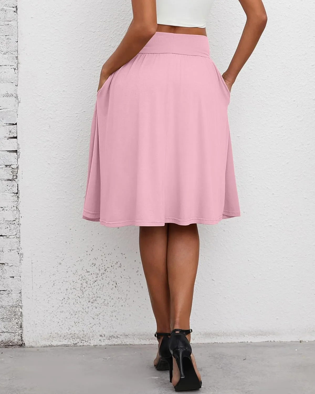 3 Pcs Womens Midi Skirts Knee Length with Pockets Casual High Waisted 2025 Trendy Summer Midi Skirt for Ladies