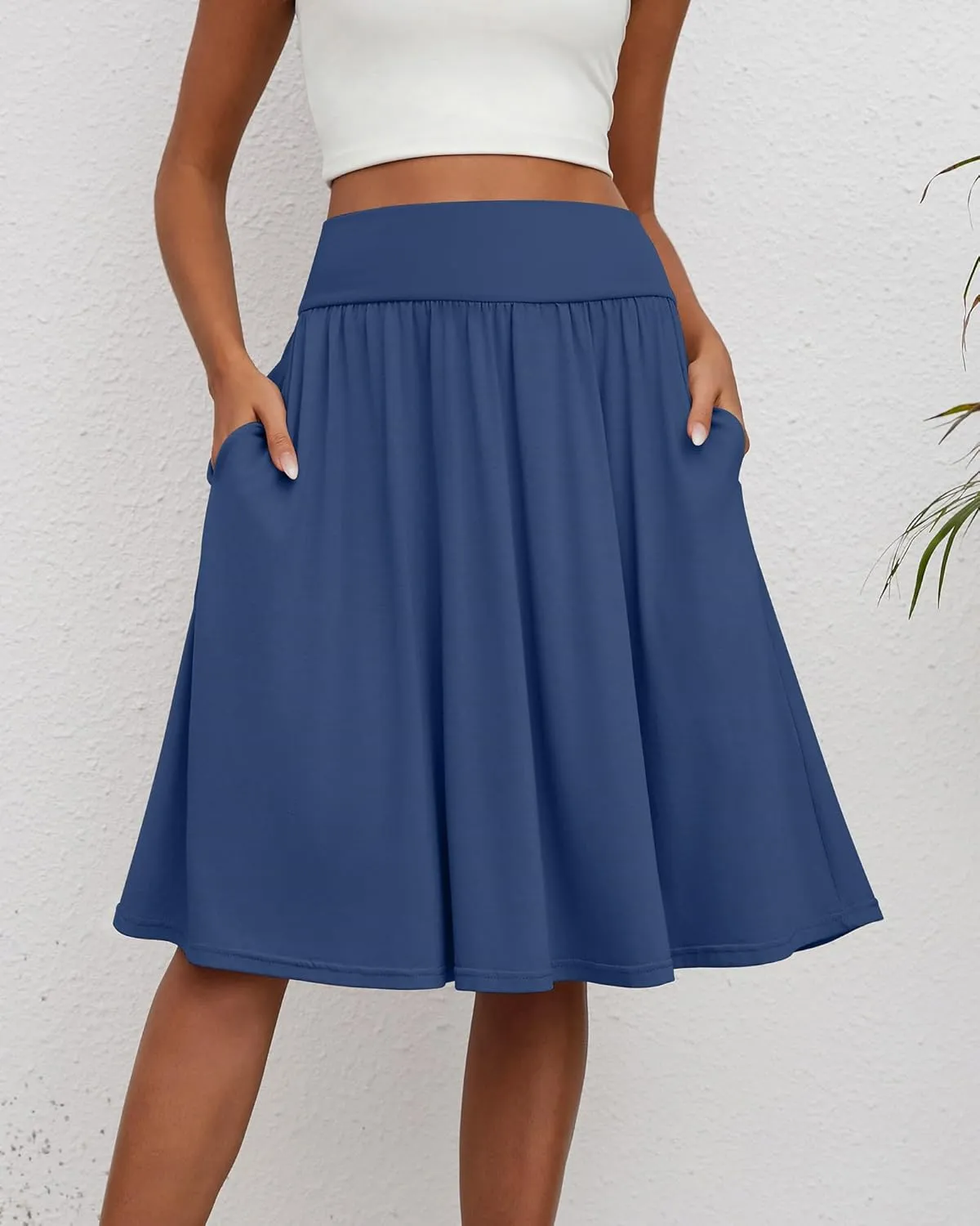 3 Pcs Womens Midi Skirts Knee Length with Pockets Casual High Waisted 2025 Trendy Summer Midi Skirt for Ladies