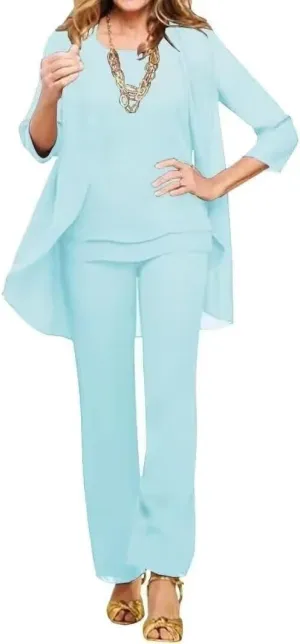 3 Pieces Mother of The Bride Pant Suits for Wedding Chiffon Pant Suits for Women Dressy Formal Outfit Sets