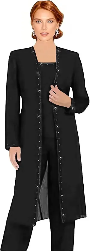 3 Pieces Mother of The Bride Pantsuits for Wedding Long Sleeve Formal Pant Suits for Women