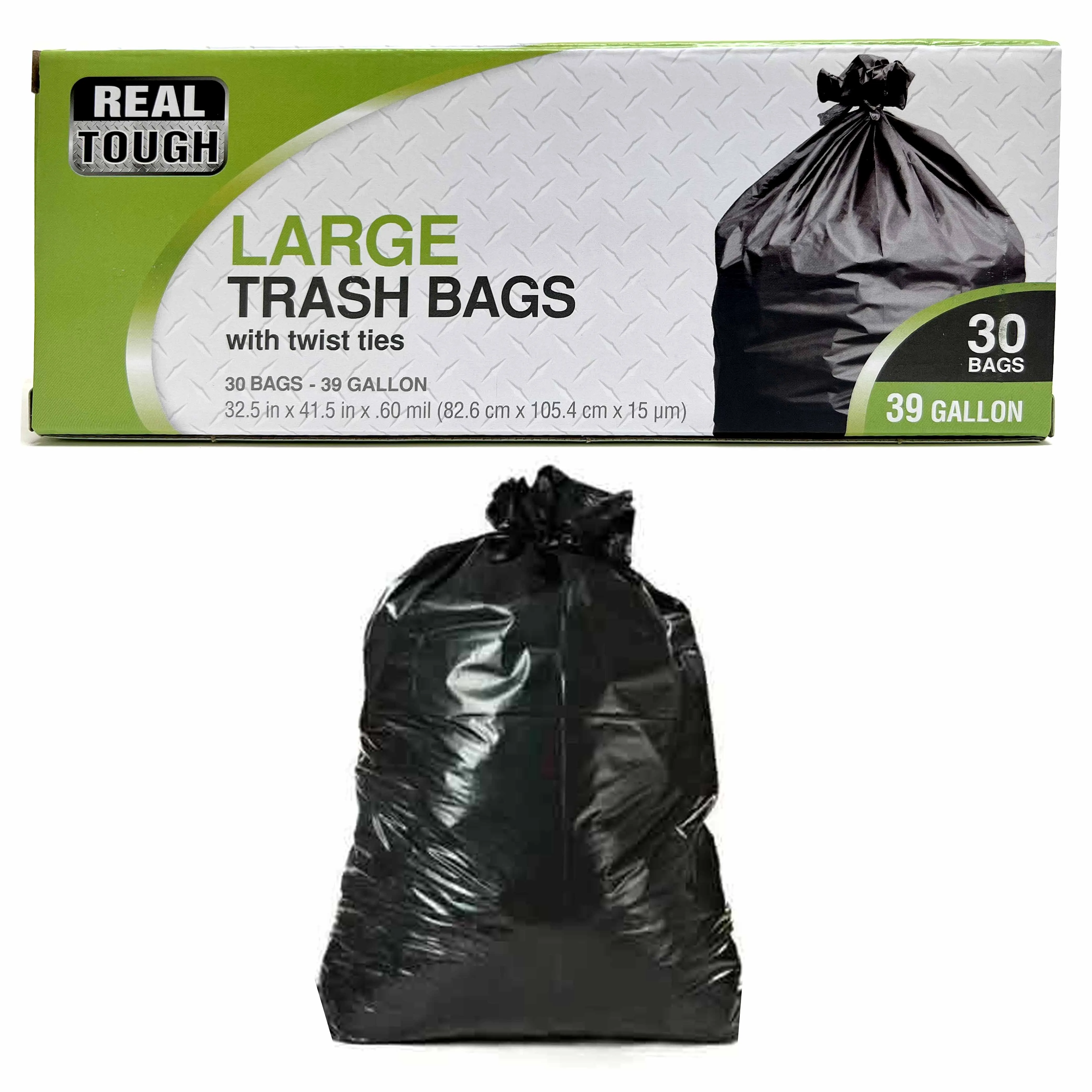 30 Ct Heavy Duty Bags Black Twist Tie Trash Outdoor Yard Leaf Garbage 39 Gallon
