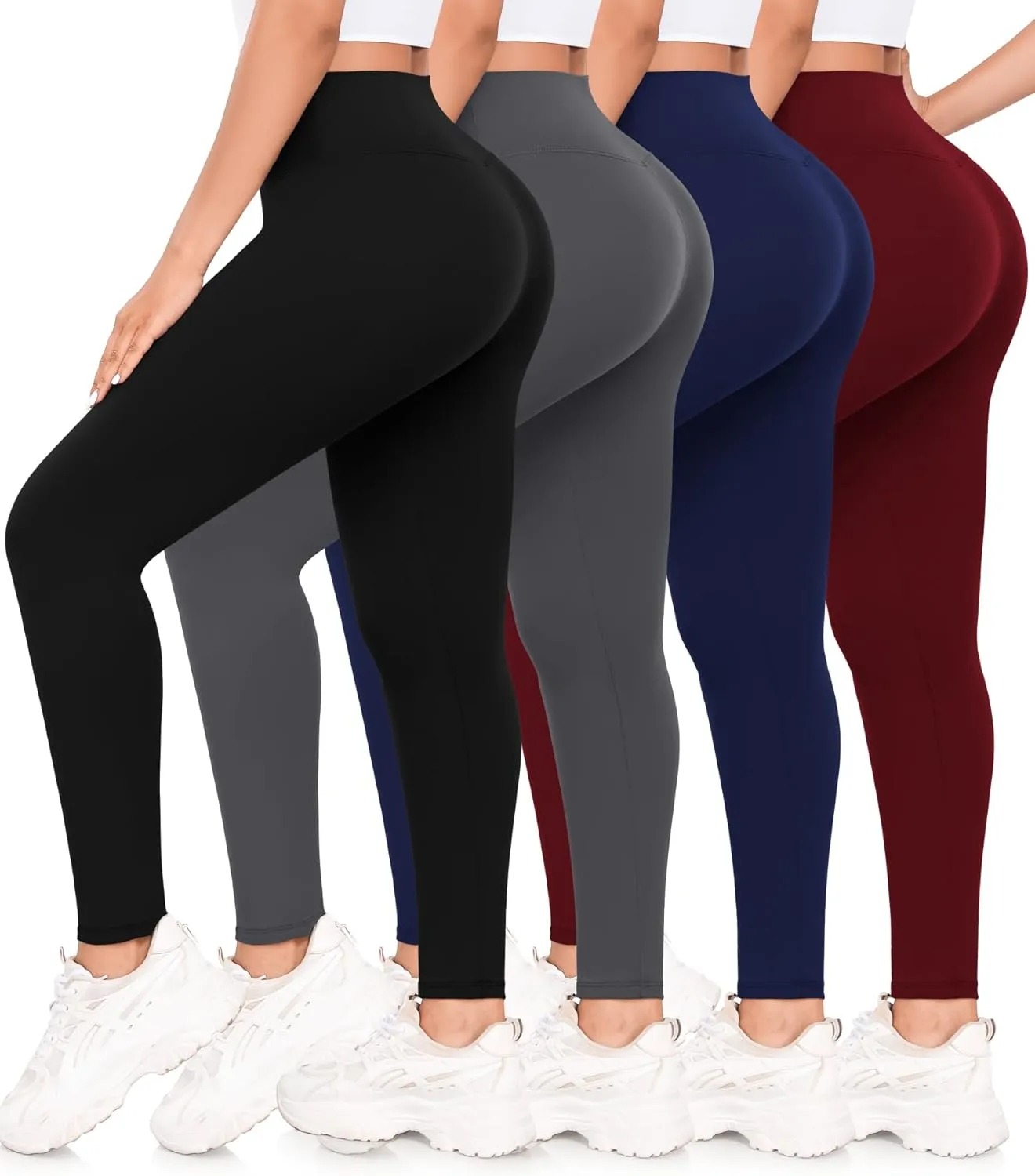 4 Pack Leggings for Women Butt Lift High Waisted Tummy Control Slimming Black No See-Thru Yoga Pants Workout Running