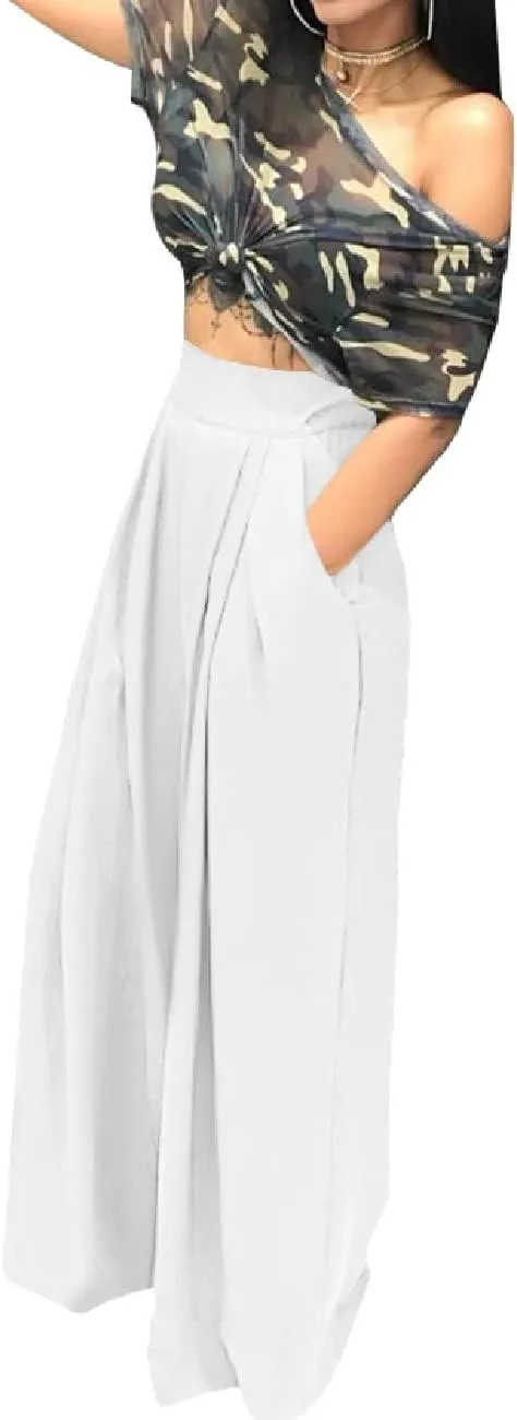 A ADILACA Wide Leg Pants for Women, Palazzo Pants for Women, Womens Casual Lounge Work Business High Waisted Flowy Pants
