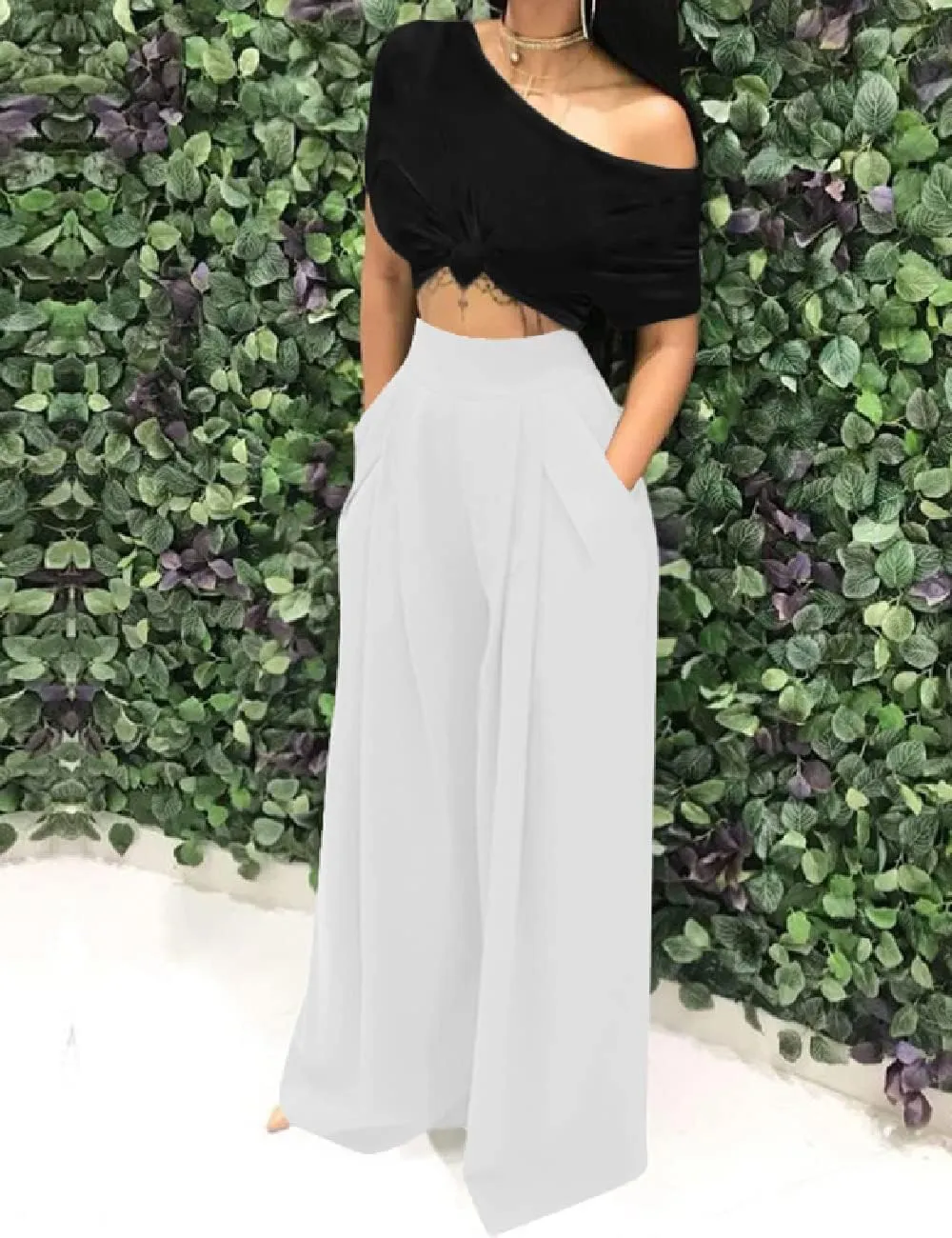 A ADILACA Wide Leg Pants for Women, Palazzo Pants for Women, Womens Casual Lounge Work Business High Waisted Flowy Pants