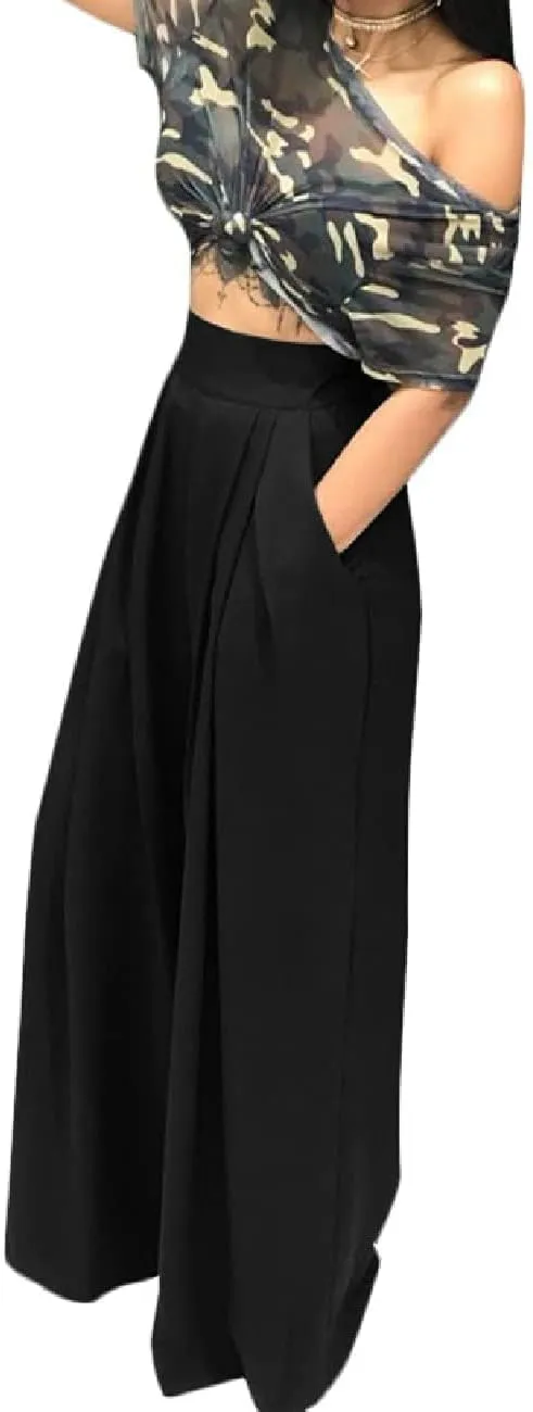 A ADILACA Wide Leg Pants for Women, Palazzo Pants for Women, Womens Casual Lounge Work Business High Waisted Flowy Pants