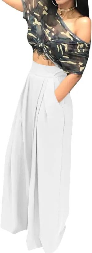A ADILACA Wide Leg Pants for Women, Palazzo Pants for Women, Womens Casual Lounge Work Business High Waisted Flowy Pants