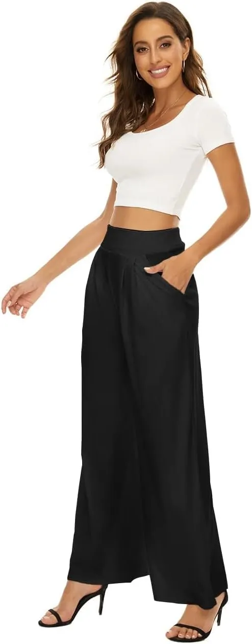 A ADILACA Wide Leg Pants for Women, Palazzo Pants for Women, Womens Casual Lounge Work Business High Waisted Flowy Pants