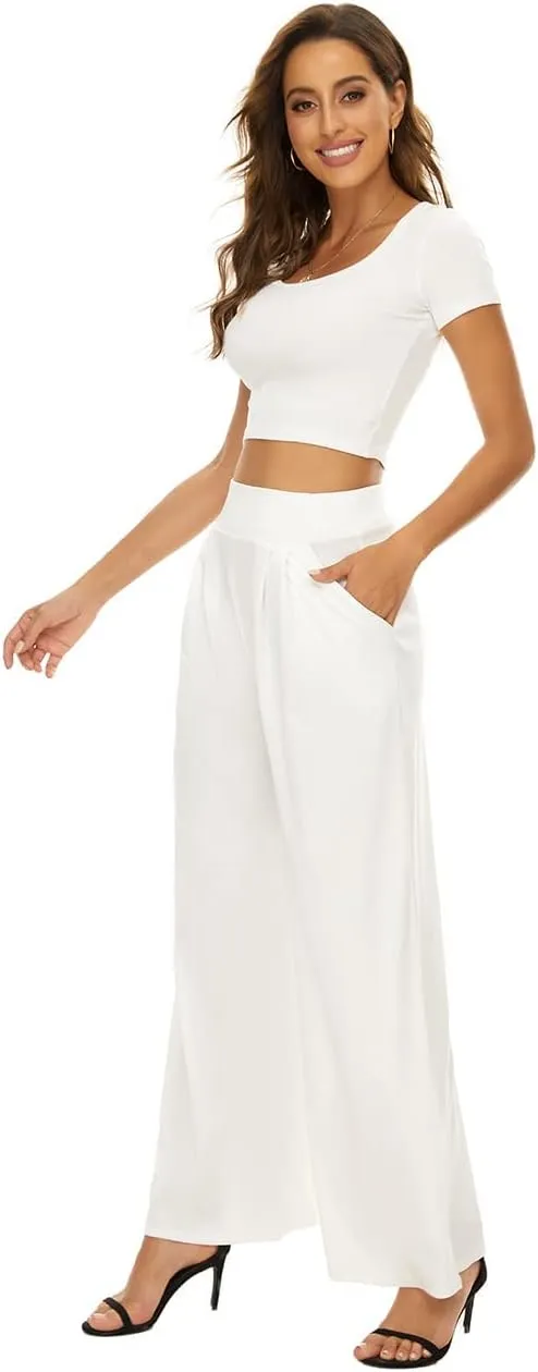 A ADILACA Wide Leg Pants for Women, Palazzo Pants for Women, Womens Casual Lounge Work Business High Waisted Flowy Pants
