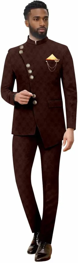 African Suits for Men Slim Fit Single Breasted Brooch Blazer and Pants Set Formal Suit Dashiki Outfits