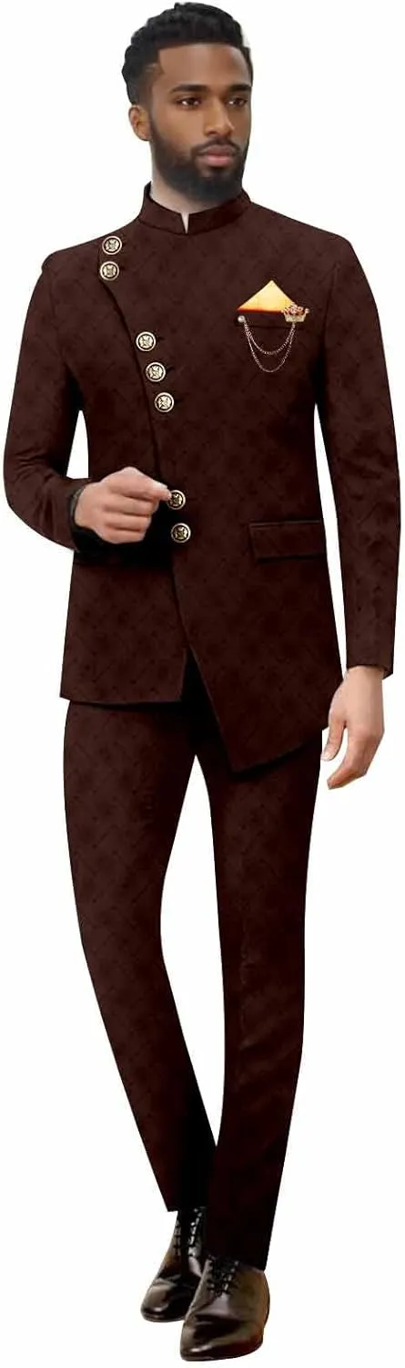 African Suits for Men Slim Fit Single Breasted Brooch Blazer and Pants Set Formal Suit Dashiki Outfits