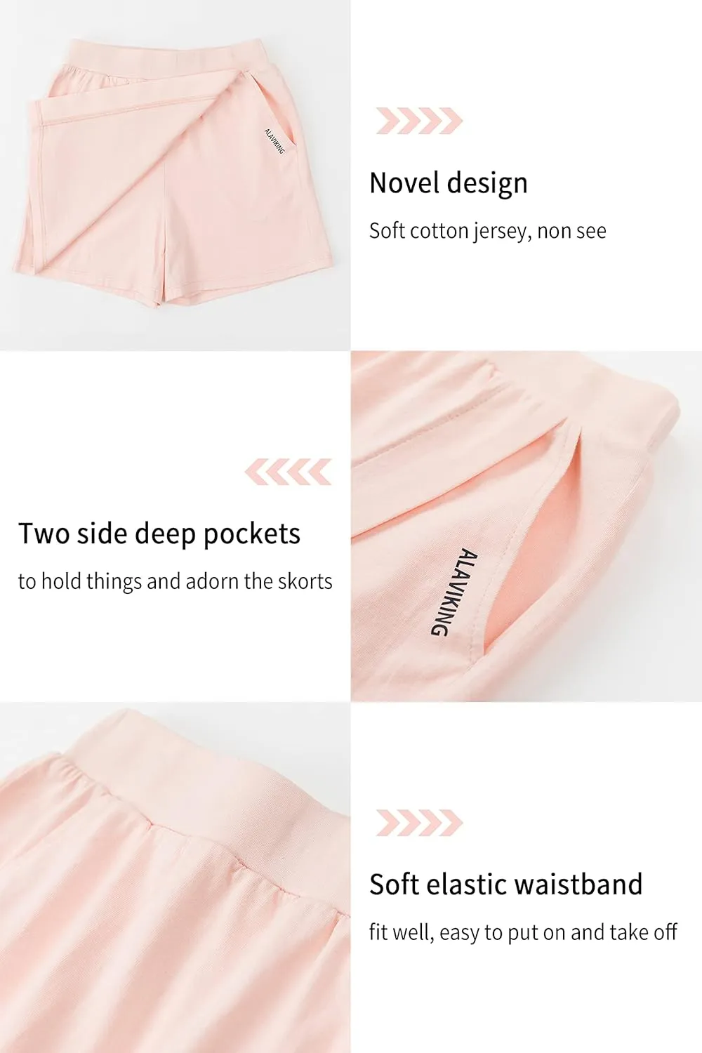 ALAVIKING Girls Athletic Skirt Cotton Active Tennis Skort Running Workout Skort Skirts Size 3-12 Years
