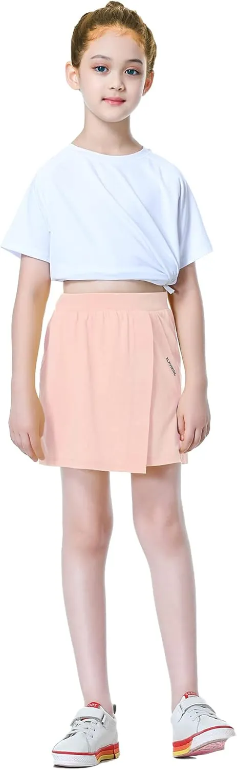 ALAVIKING Girls Athletic Skirt Cotton Active Tennis Skort Running Workout Skort Skirts Size 3-12 Years