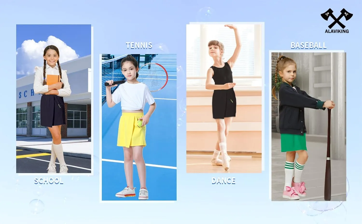 ALAVIKING Girls Athletic Skirt Cotton Active Tennis Skort Running Workout Skort Skirts Size 3-12 Years