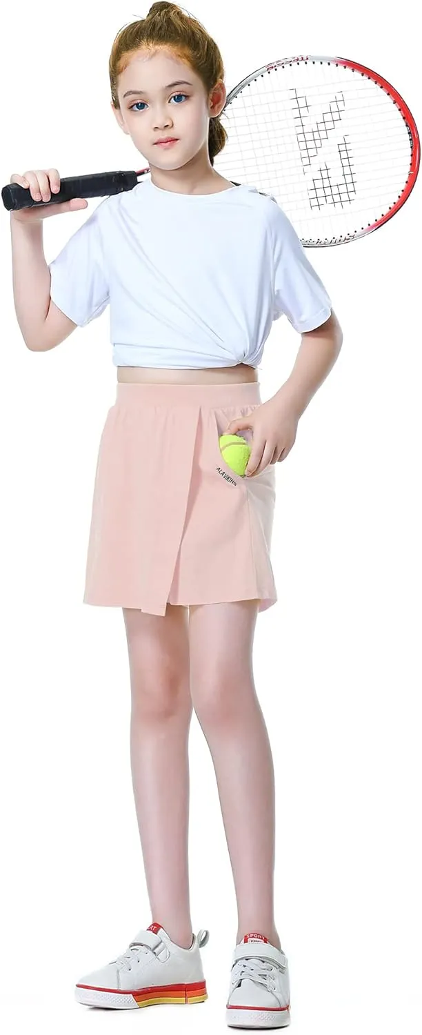 ALAVIKING Girls Athletic Skirt Cotton Active Tennis Skort Running Workout Skort Skirts Size 3-12 Years