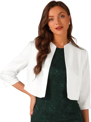 Allegra K Satin Cardigan for Women's Open Front Elegant Formal 3/4 Sleeve Bolero Shrug Jacket
