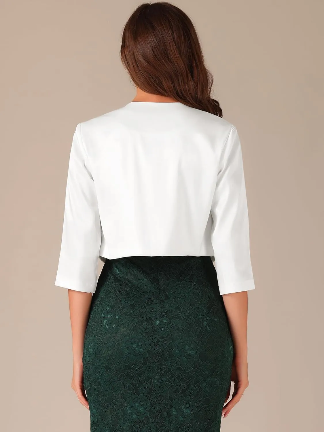 Allegra K Satin Cardigan for Women's Open Front Elegant Formal 3/4 Sleeve Bolero Shrug Jacket