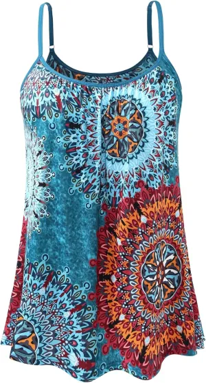AMVELOP Camisole for Women Built in Bra Casual Pleated Cami Adjustable Spaghetti Strap Tank Top Loose Fit S-XXXXL