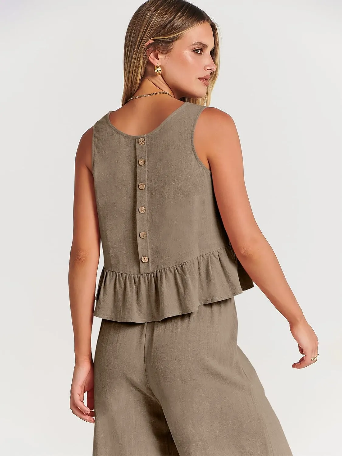 ANRABESS Women Summer 2 Piece Outfits Sleeveless Tank Crop Top Wide Leg Pants Linen Jumpsuits Lounge Matching Beach Sets