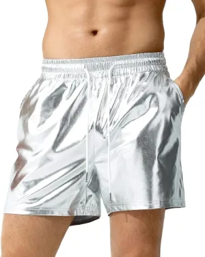 Arjen Kroos Mens Sexy Shorts Metallic Shiny Sparkly Hot Drawstring Short Pants with Pockets
