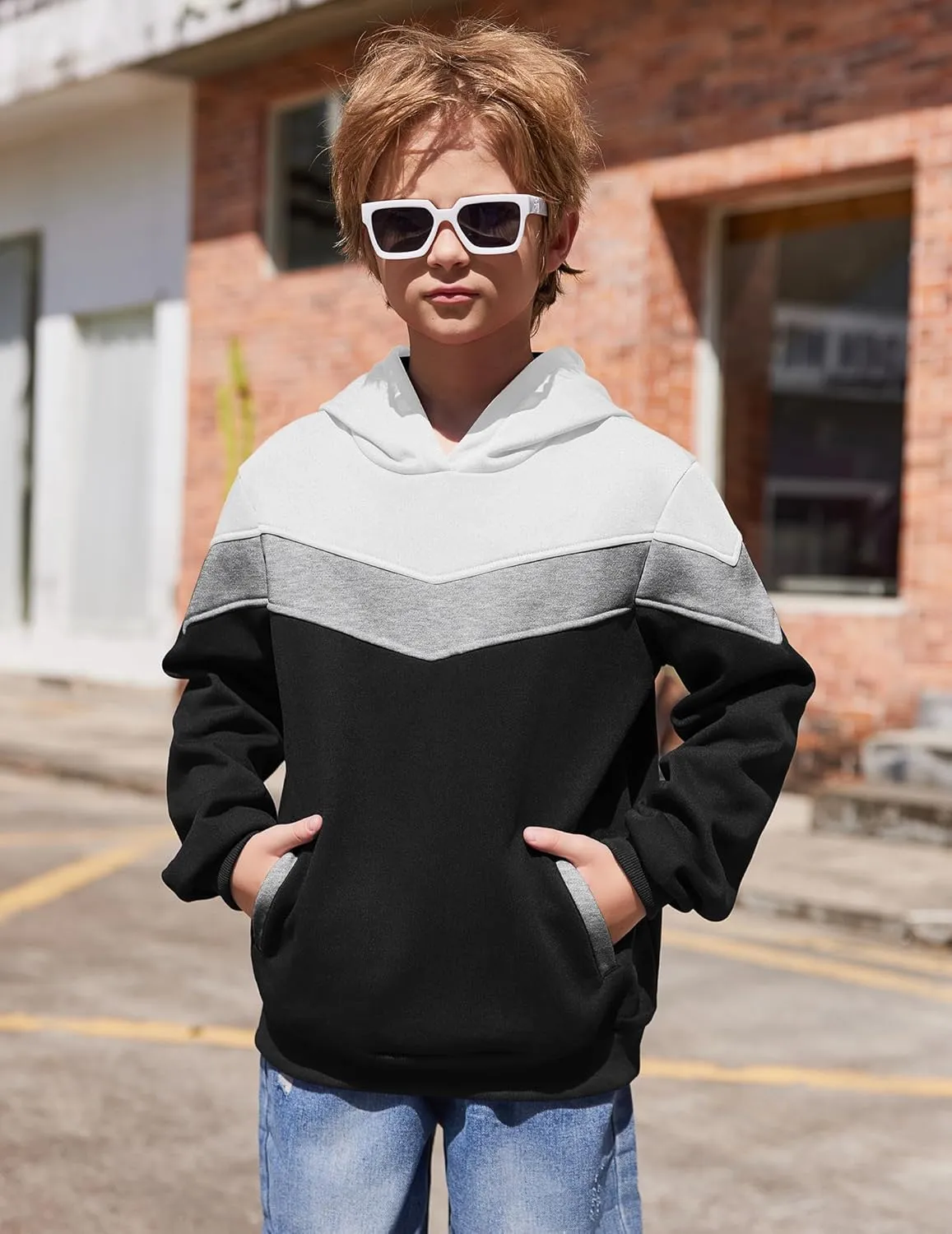 Arshiner Boy's Color Block Pullover Fleece Hoodie Long Sleeve Casual Sweatshirt with Pocket Age 3-13 Years