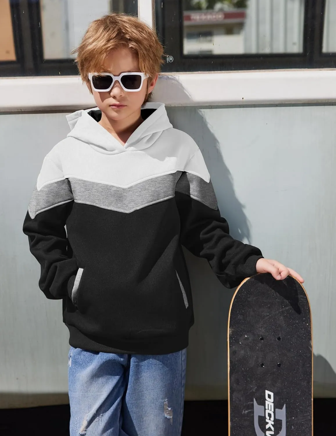 Arshiner Boy's Color Block Pullover Fleece Hoodie Long Sleeve Casual Sweatshirt with Pocket Age 3-13 Years