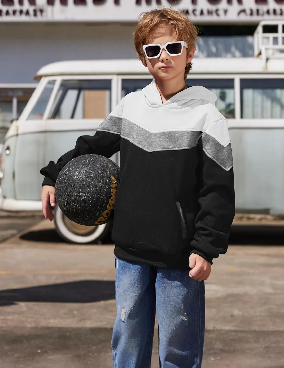 Arshiner Boy's Color Block Pullover Fleece Hoodie Long Sleeve Casual Sweatshirt with Pocket Age 3-13 Years