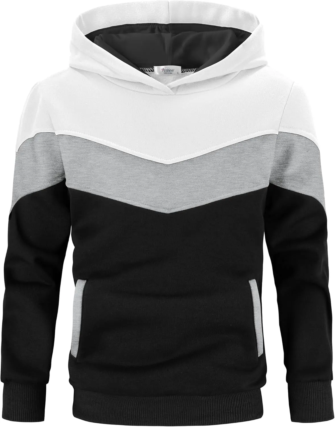 Arshiner Boy's Color Block Pullover Fleece Hoodie Long Sleeve Casual Sweatshirt with Pocket Age 3-13 Years