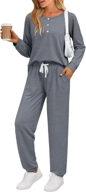 AUTOMET Womens 2 Piece Outfits Pajamas Sets Fall Lounge Sets Loungewear Sweatsuits with Sweatpants