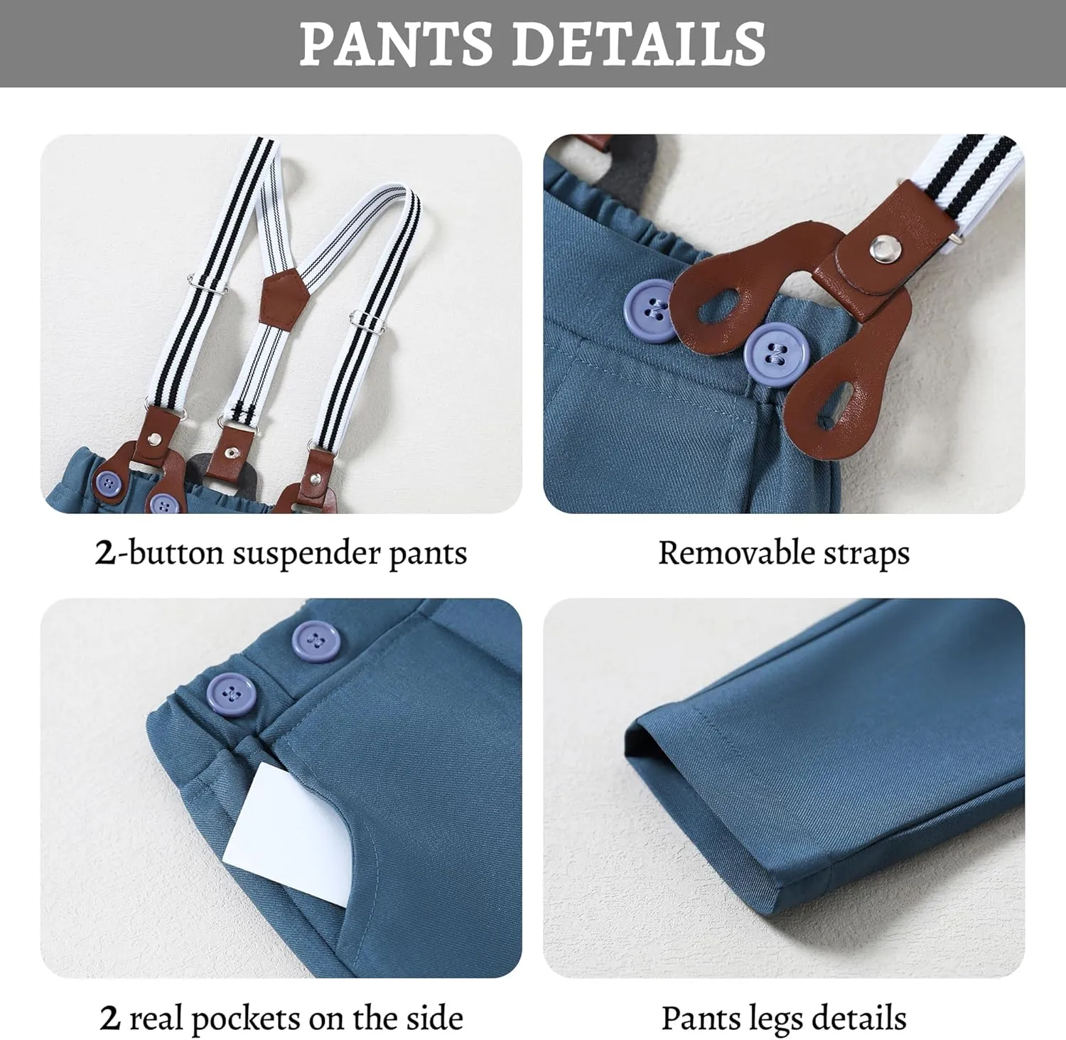 Baby Boy Clothes Suit Infant Gentleman Wedding Outfit Dress Shirt Bowtie Vest Corsage Suspender Pants 6Pcs Set 0-24M