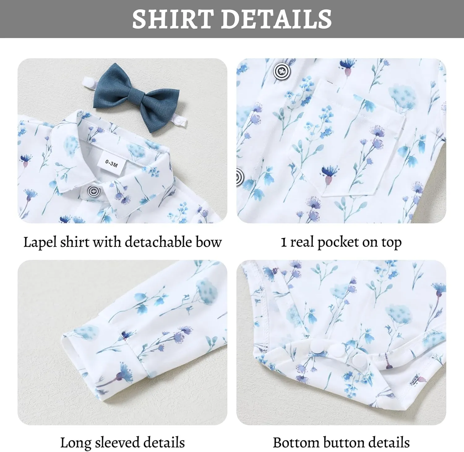 Baby Boy Clothes Suit Infant Gentleman Wedding Outfit Dress Shirt Bowtie Vest Corsage Suspender Pants 6Pcs Set 0-24M