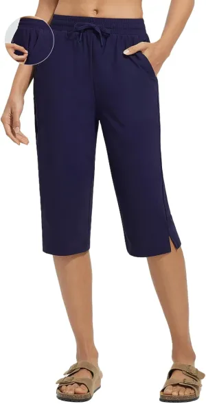 baleaf Women's Long Shorts Quick Dry 15" Swim Pants with Liner UPF50  Swim Capris with Pockets