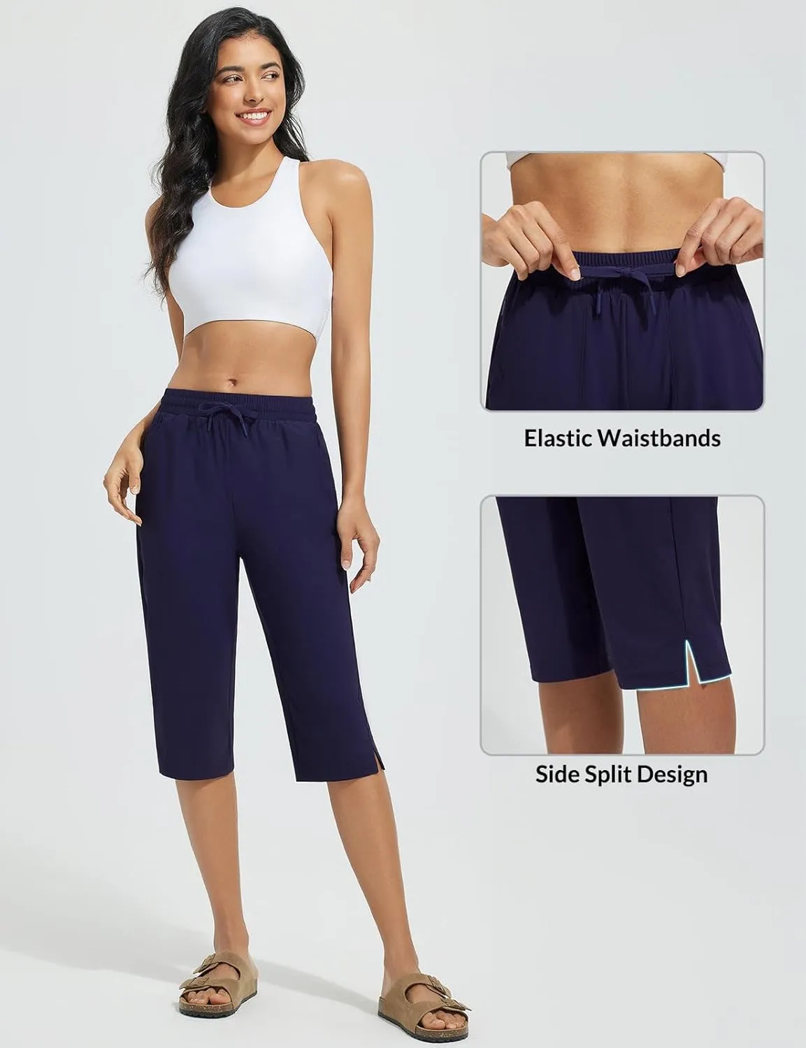 baleaf Women's Long Shorts Quick Dry 15" Swim Pants with Liner UPF50  Swim Capris with Pockets