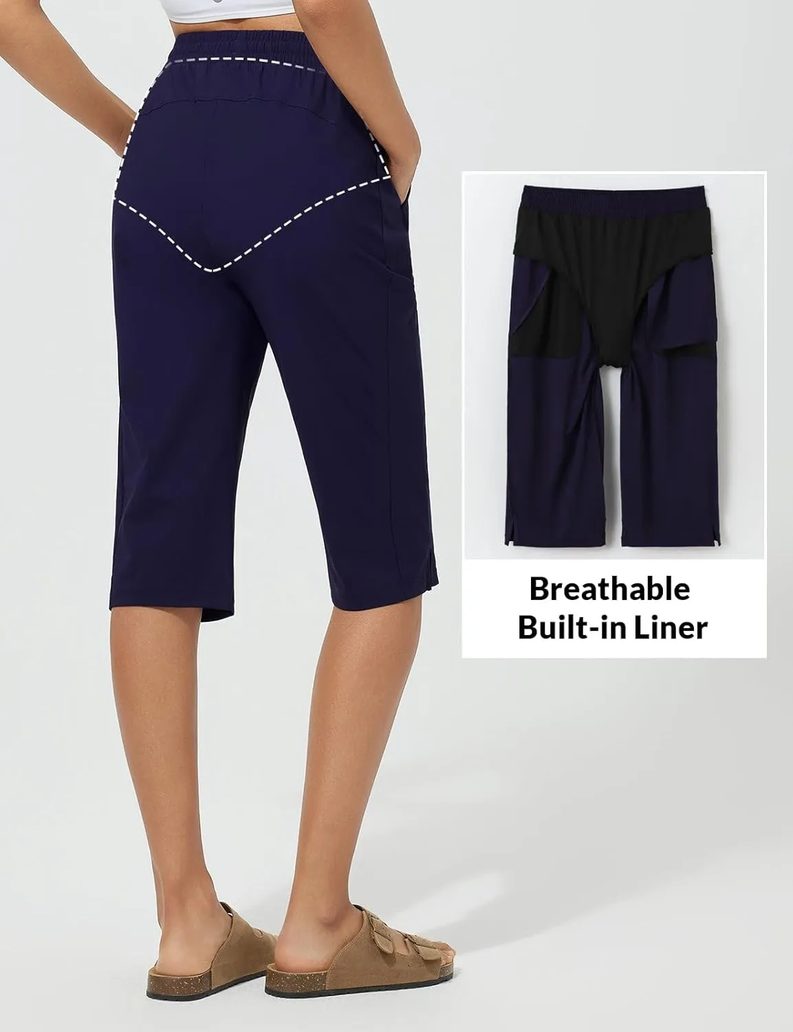 baleaf Women's Long Shorts Quick Dry 15" Swim Pants with Liner UPF50  Swim Capris with Pockets