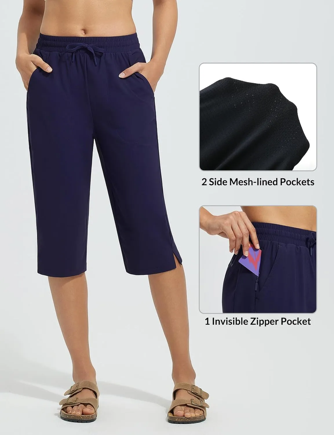 baleaf Women's Long Shorts Quick Dry 15" Swim Pants with Liner UPF50  Swim Capris with Pockets