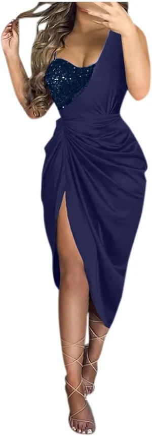 BAXLIMEK Cocktail Dresses for Women,2024 Summer Elegant Sexy Bodycon Wedding Guest Dress,Trendy Irregular Hem Party Dress
