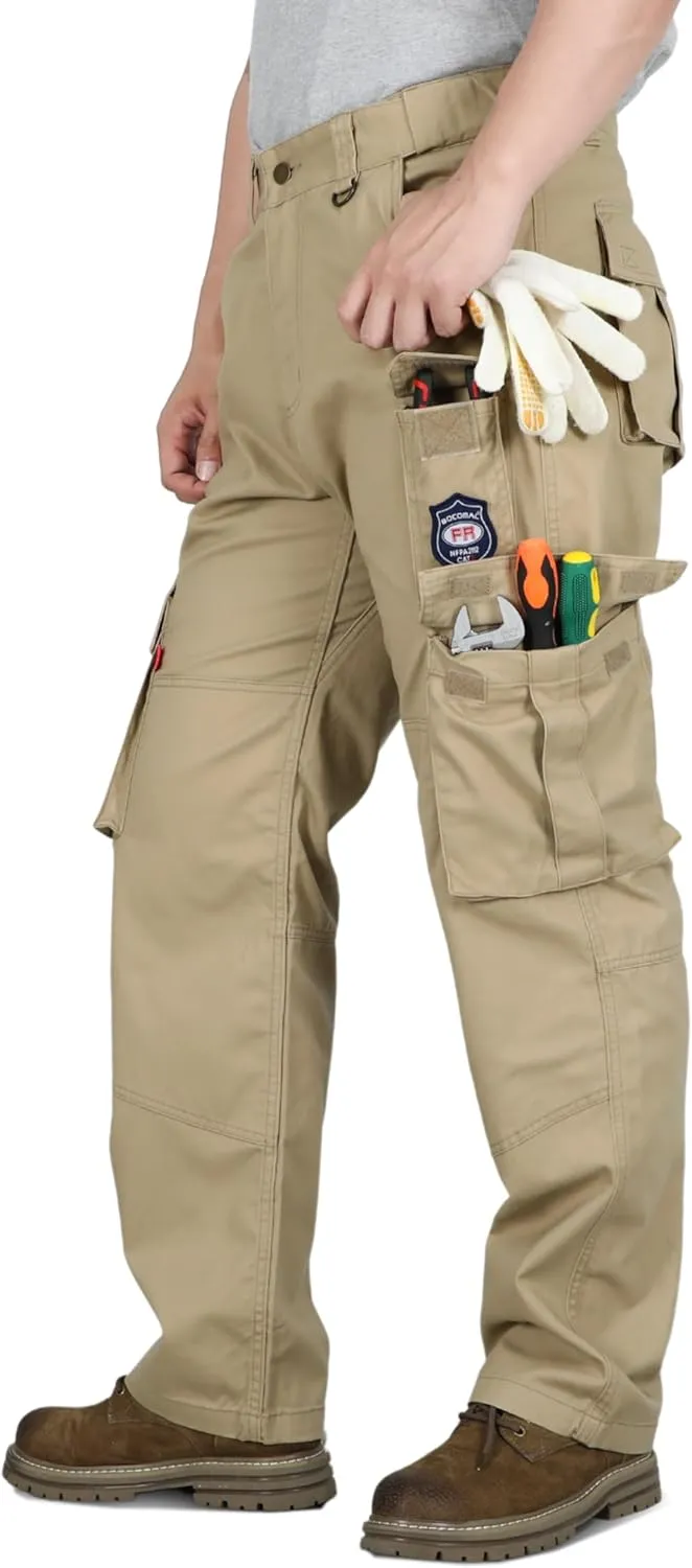 BOCOMAL FR Pants for Men Cargo Pockets Flame Resistant/Fire Retardant Elastic Waist Water & Oil Repellent Finish