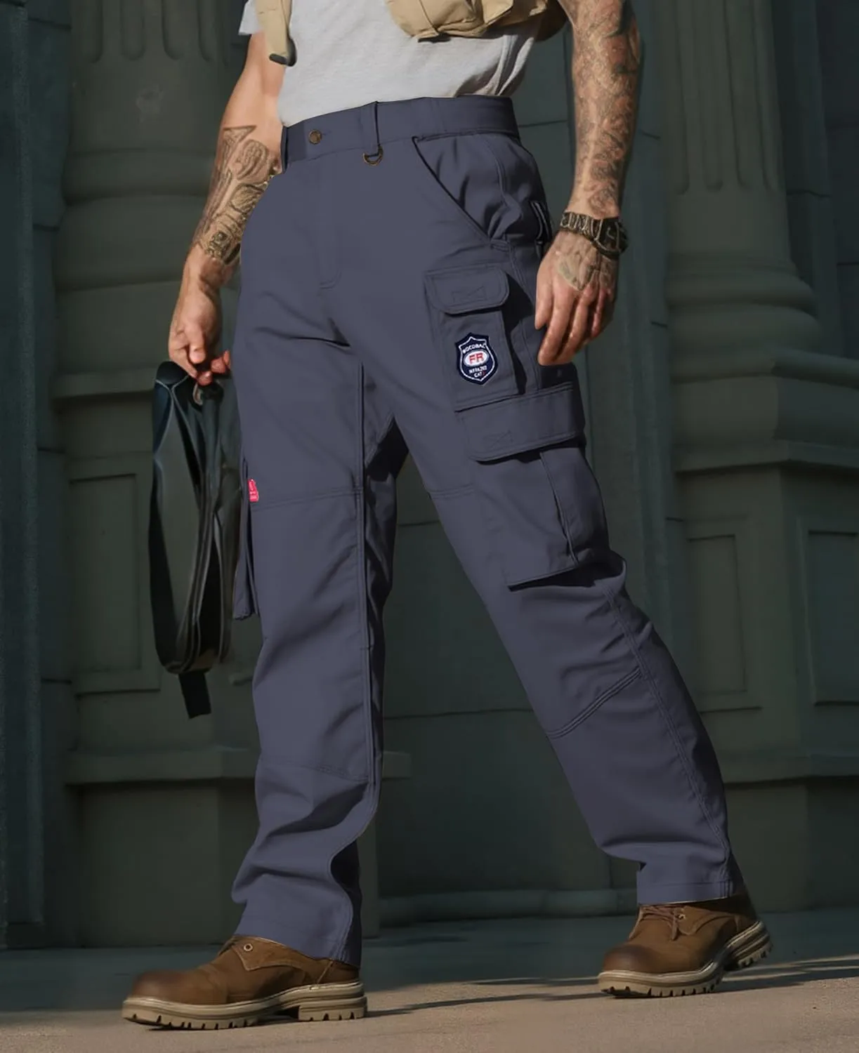 BOCOMAL FR Pants for Men Cargo Pockets Flame Resistant/Fire Retardant Elastic Waist Water & Oil Repellent Finish