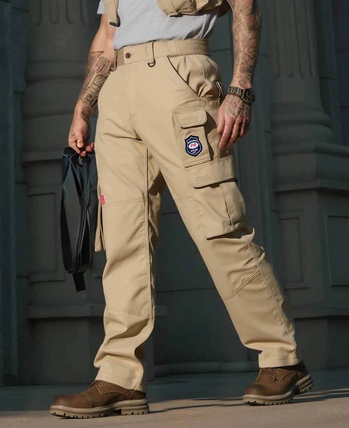 BOCOMAL FR Pants for Men Cargo Pockets Flame Resistant/Fire Retardant Elastic Waist Water & Oil Repellent Finish