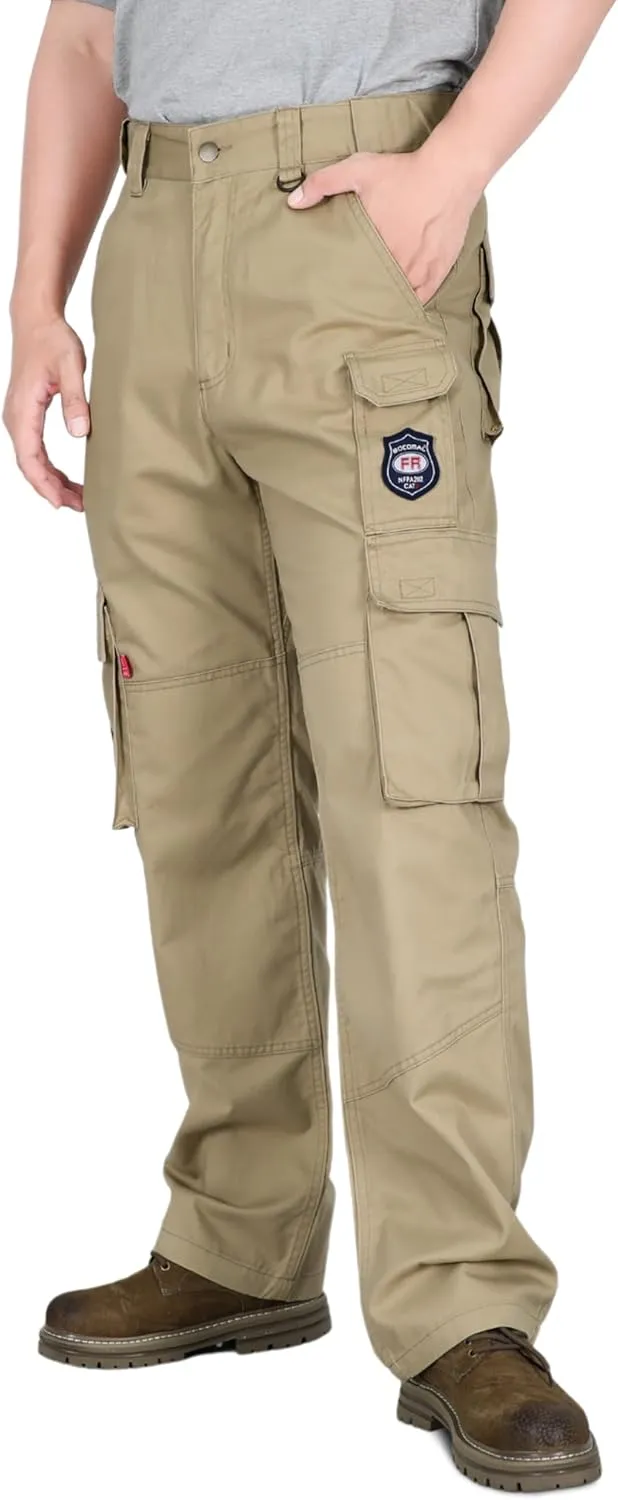 BOCOMAL FR Pants for Men Cargo Pockets Flame Resistant/Fire Retardant Elastic Waist Water & Oil Repellent Finish