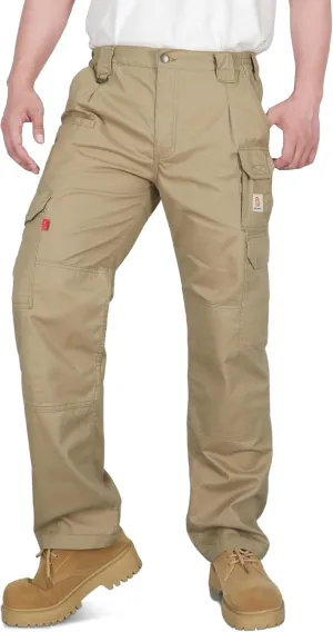 BOCOMAL FR Pants for Men Double Front Flame Resistant Cargo 10 Multi-Pockets Elastic Waist Work Pants