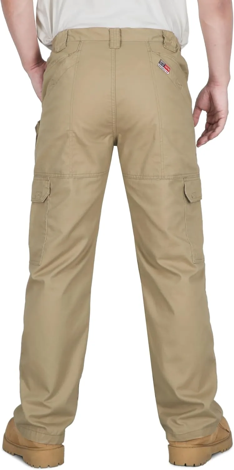 BOCOMAL FR Pants for Men Double Front Flame Resistant Cargo 10 Multi-Pockets Elastic Waist Work Pants