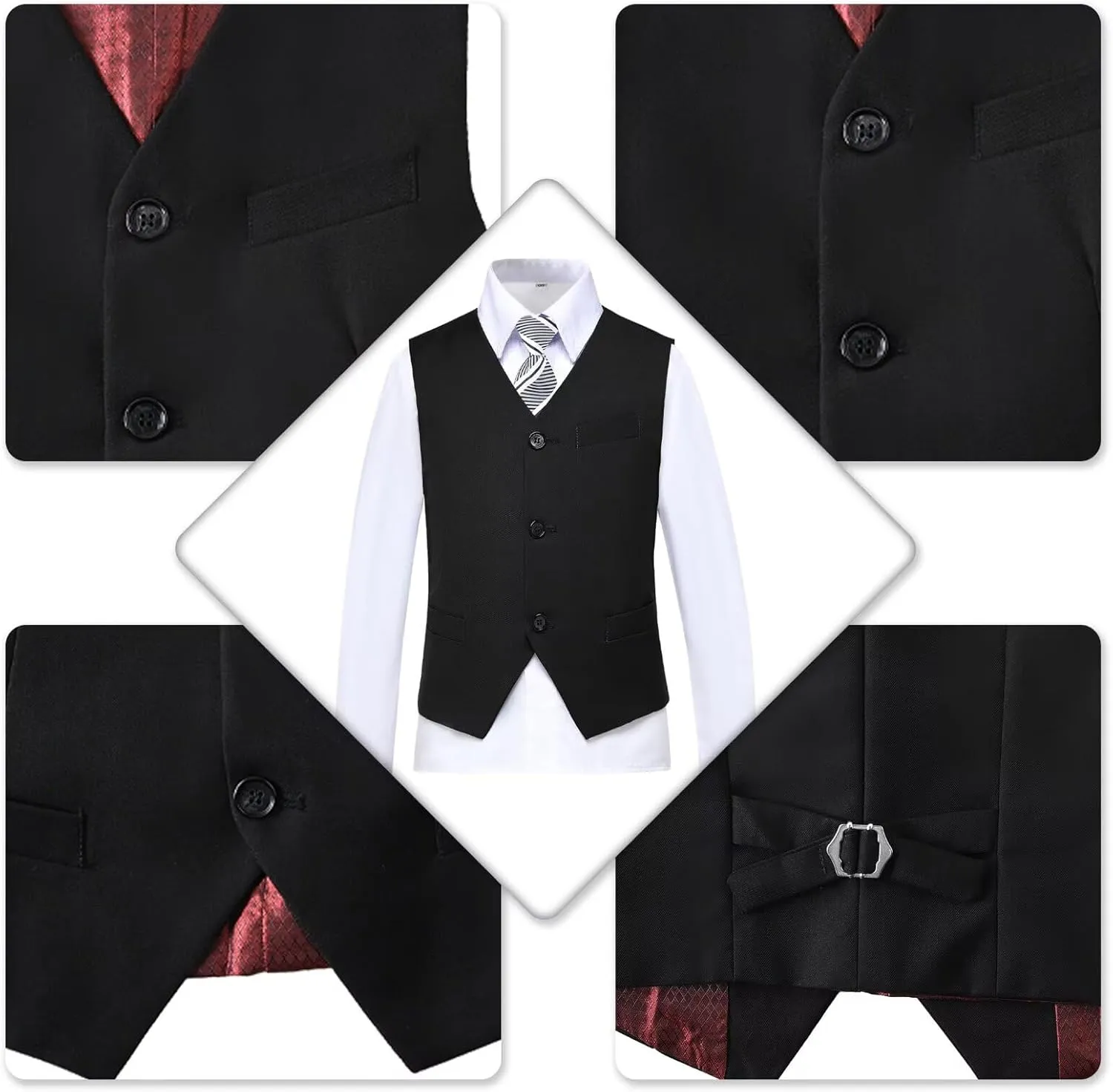 Boy 5-Piece Formal Suit Set Slim Fit Vest Pants Collared Dress Shirt Tie Kids Baby Boy Teen Ring Bearer Gentleman Outfits