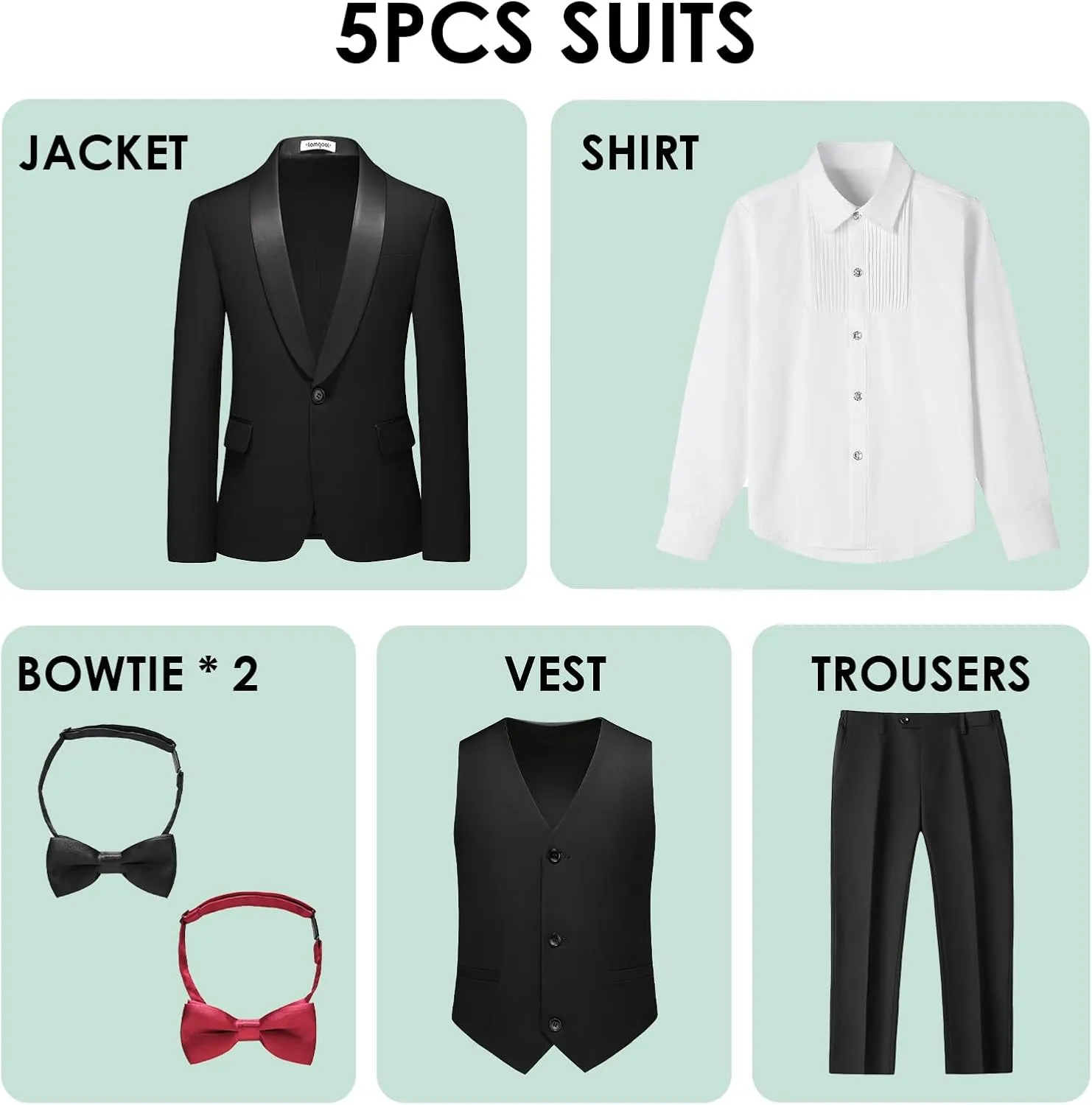 Boy Suits 3 Piece Slim Fit Formal Suit Set with Tuxedo Jacket Vest Pants for Kids Wedding Ring Bearer Party